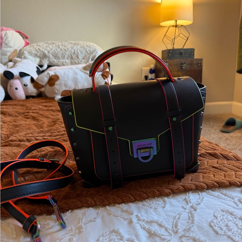 Michael Kors Black Satchel with Multicolor Trim